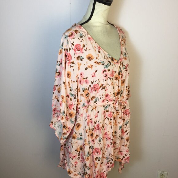 Torrid Blouse Tunic Top 2X Womans Plus Pink Floral Criss Cross Back Drawstring - Picture 14 of 15